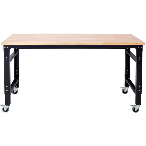 Okak 48/60IN Wide Office Desk with Adjustable Height, Standing Desk with Metal Wheels, Computer Desk for Living Room, Workshop, Office