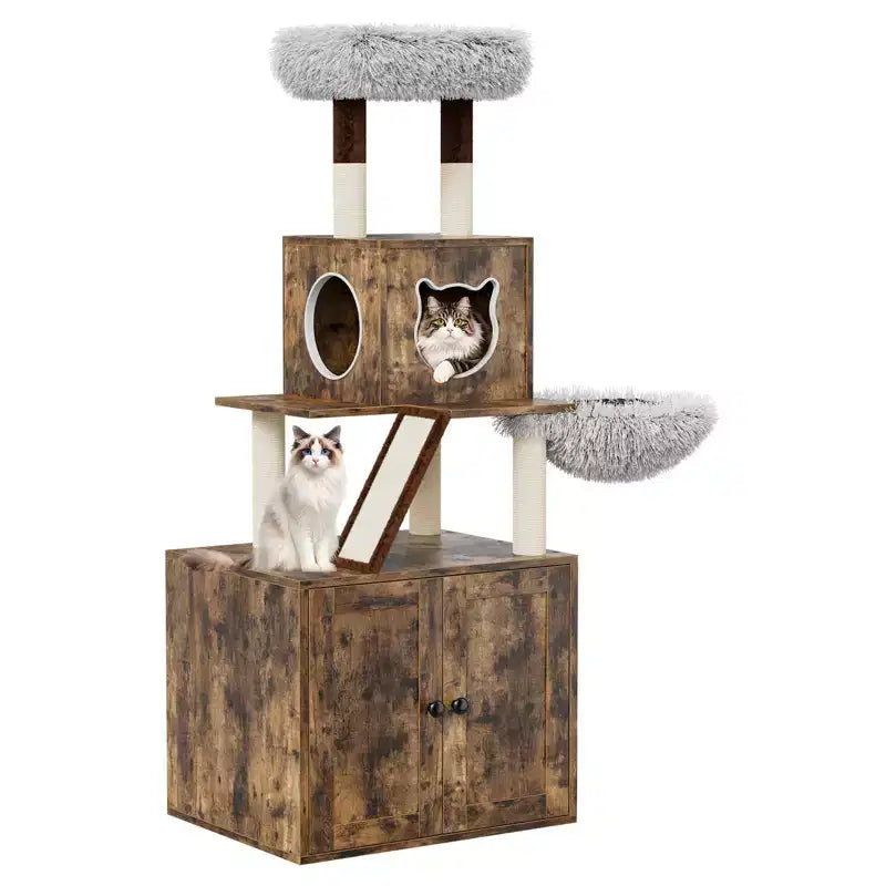 Albero tiragraffi e recinzione per lettiera 2 in 1 con amaca e tiragraffi, grigio vintage, per 1 gatto