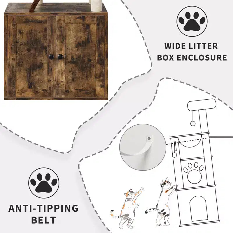 Albero tiragraffi e recinzione per lettiera 2 in 1 con amaca e tiragraffi, grigio vintage, per 1 gatto