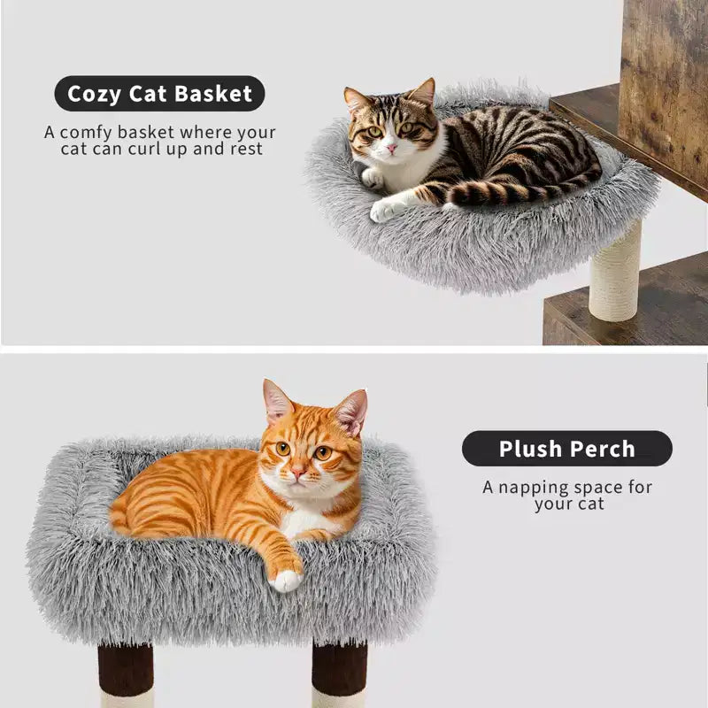 Albero tiragraffi e recinzione per lettiera 2 in 1 con amaca e tiragraffi, grigio vintage, per 1 gatto