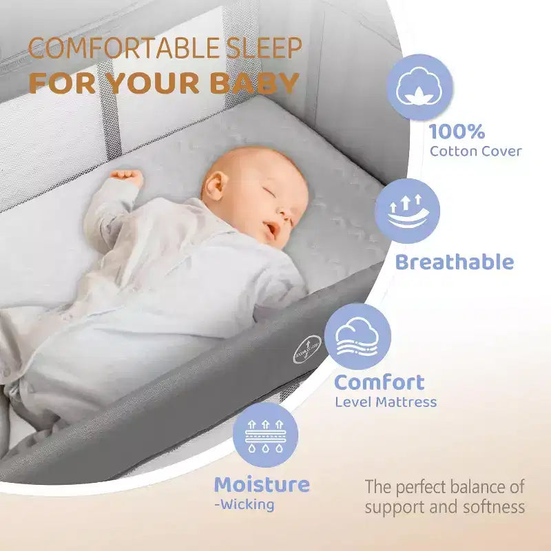 Culla e box da comodino 3 in 1 grigio per 1 bambino