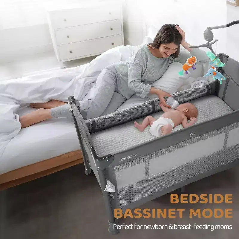 Culla e box da comodino 3 in 1 grigio per 1 bambino