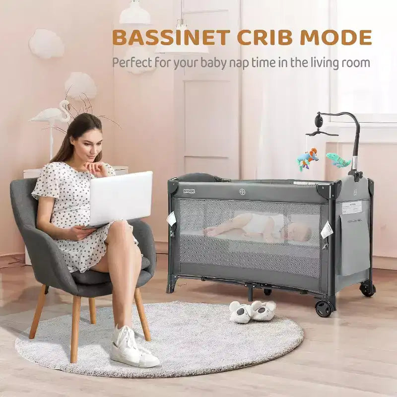 Culla e box da comodino 3 in 1 grigio per 1 bambino