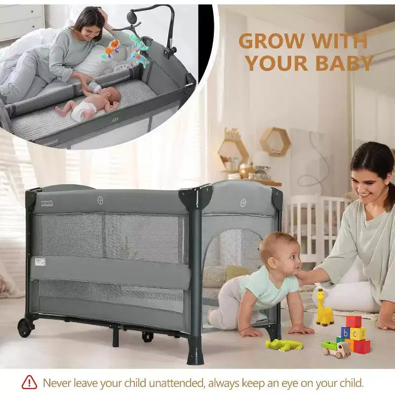 Culla e box da comodino 3 in 1 grigio per 1 bambino