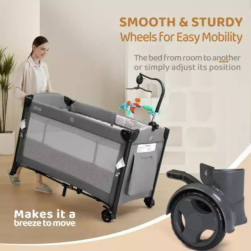 Culla e box da comodino 3 in 1 grigio per 1 bambino