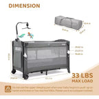 Culla e box da comodino 3 in 1 grigio per 1 bambino