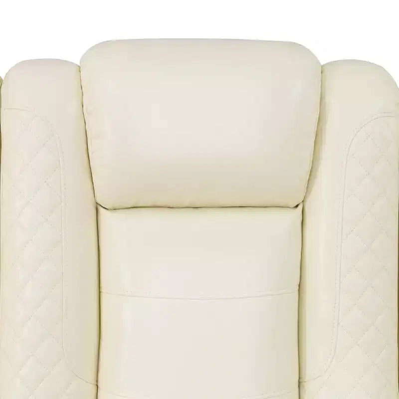 Divanetto reclinabile elettrico biposto in pelle bianca con ricarica USB, contenitore e portabicchieri