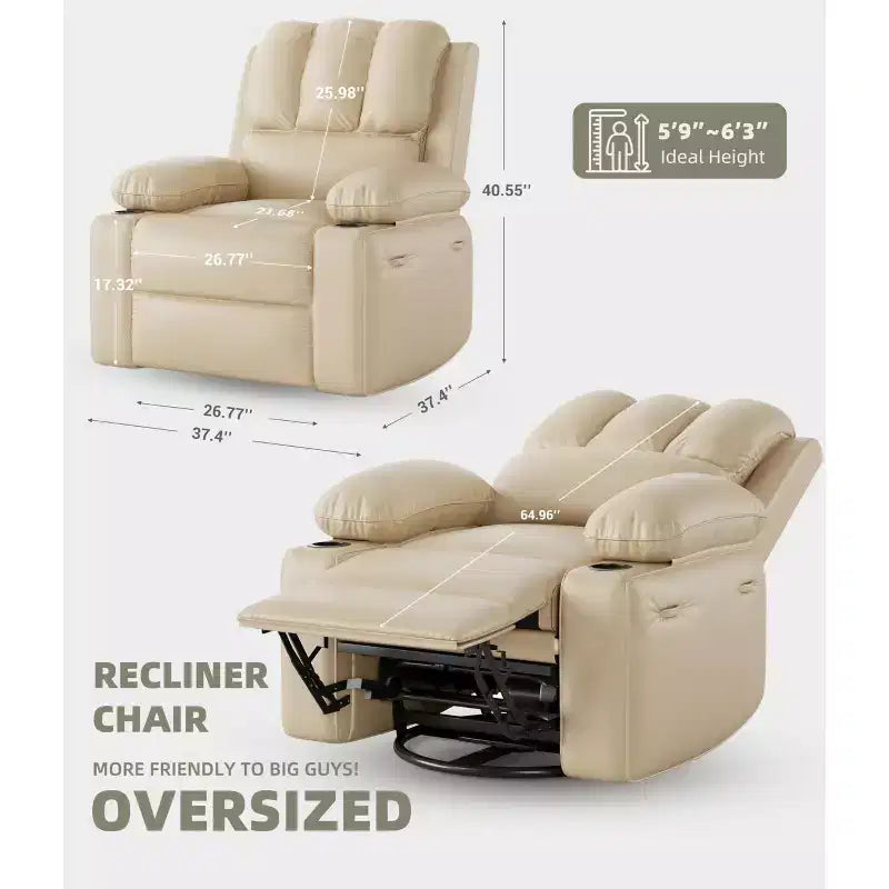 Poltrona Reclinabile Elettrica Oversize Multicolore con Girevole a 360°, Massaggio e Riscaldamento – Sedile Singolo