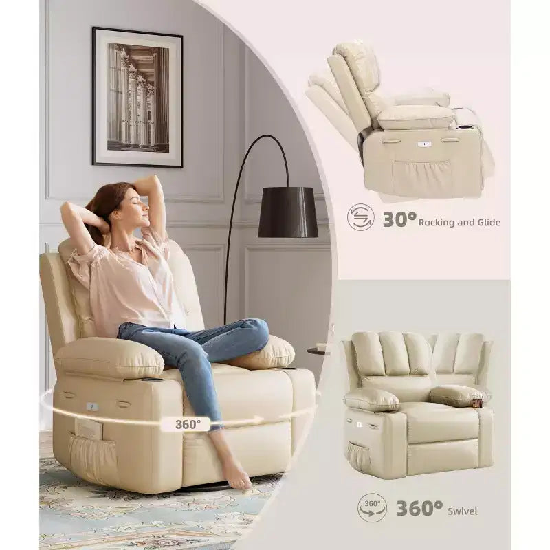 Poltrona Reclinabile Elettrica Oversize Multicolore con Girevole a 360°, Massaggio e Riscaldamento – Sedile Singolo