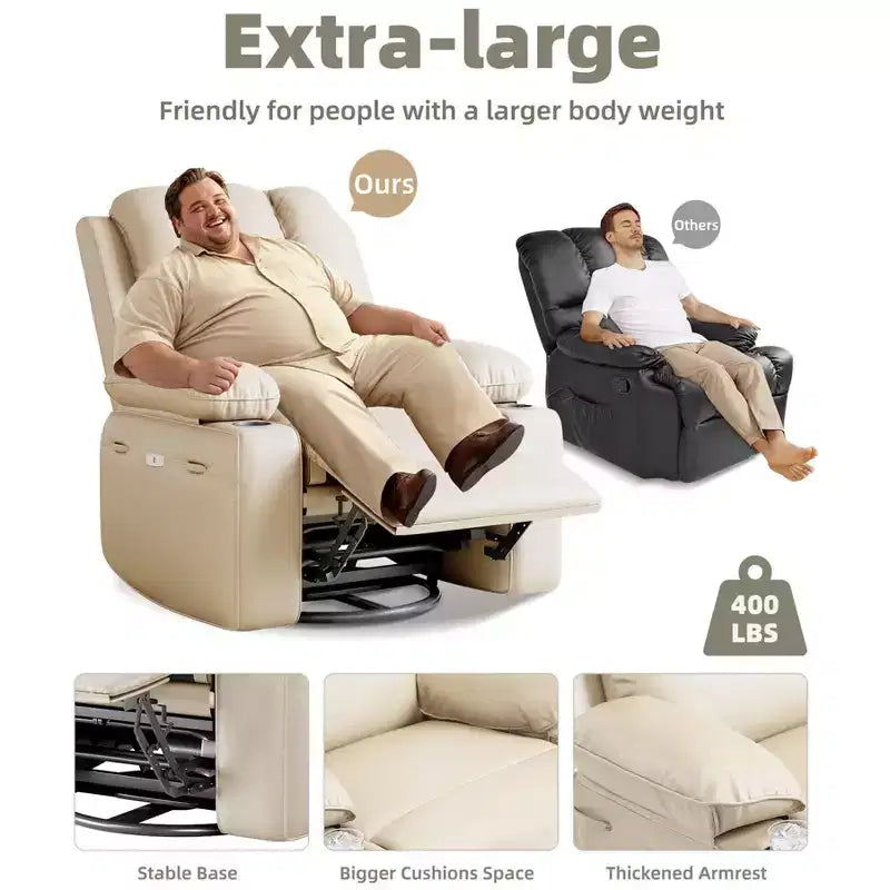 Poltrona Reclinabile Elettrica Oversize Multicolore con Girevole a 360°, Massaggio e Riscaldamento – Sedile Singolo