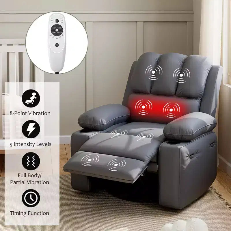 Poltrona Reclinabile Elettrica Oversize Multicolore con Girevole a 360°, Massaggio e Riscaldamento – Sedile Singolo