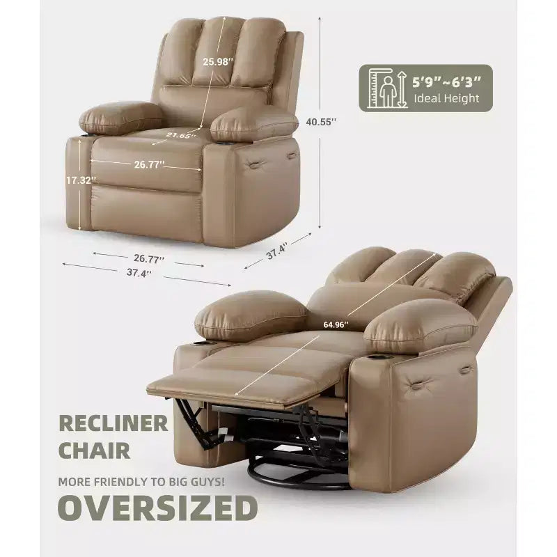Poltrona Reclinabile Elettrica Oversize Multicolore con Girevole a 360°, Massaggio e Riscaldamento – Sedile Singolo