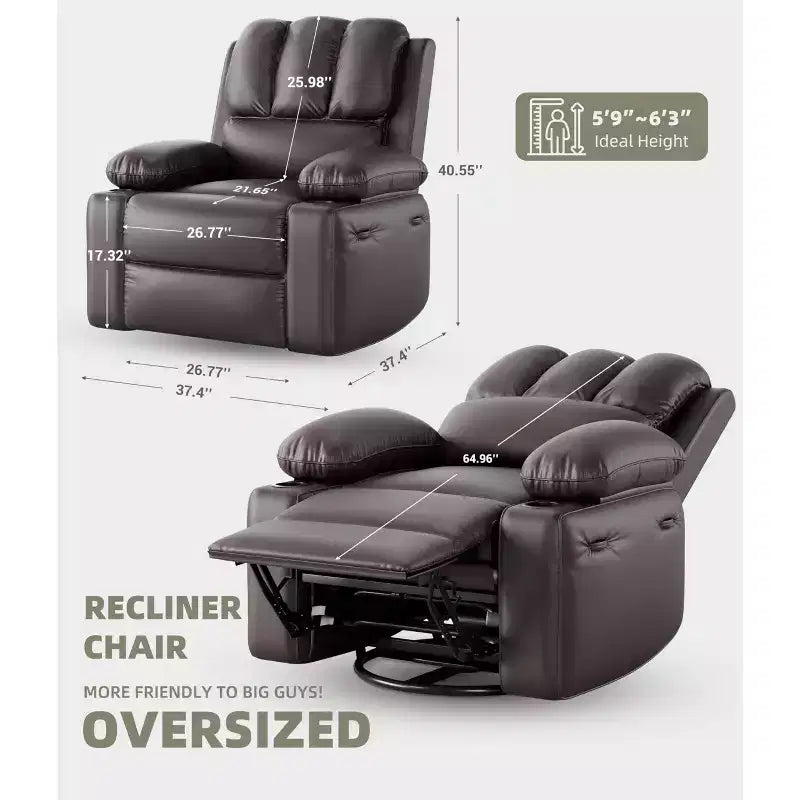 Poltrona Reclinabile Elettrica Oversize Multicolore con Girevole a 360°, Massaggio e Riscaldamento – Sedile Singolo