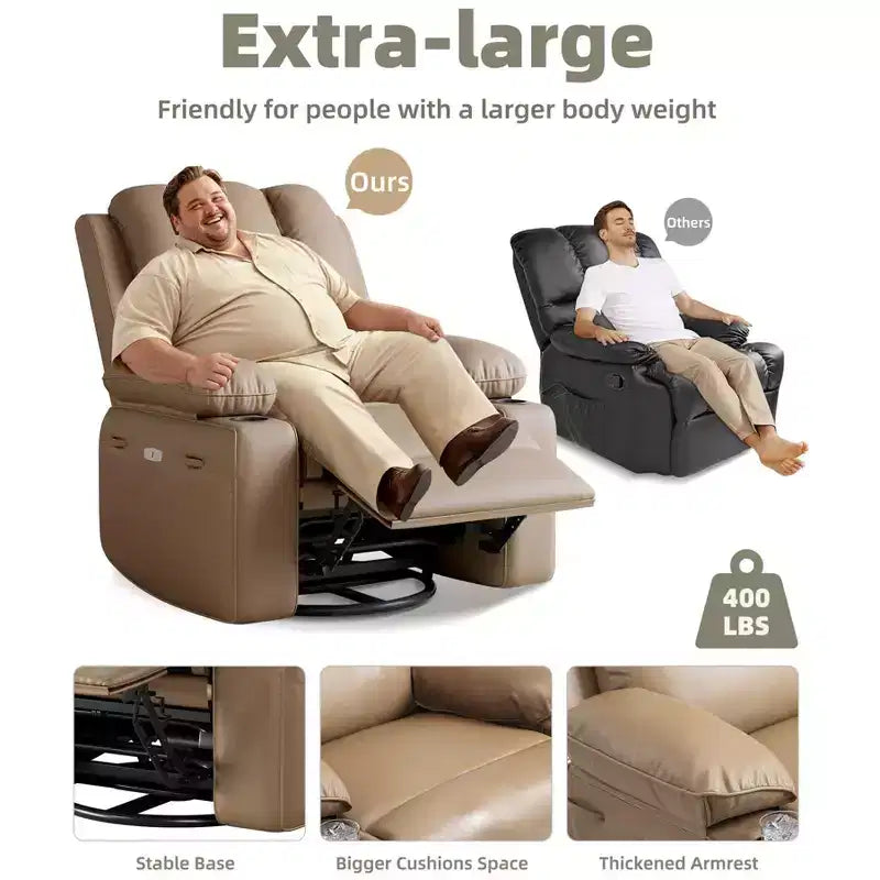 Poltrona Reclinabile Elettrica Oversize Multicolore con Girevole a 360°, Massaggio e Riscaldamento – Sedile Singolo