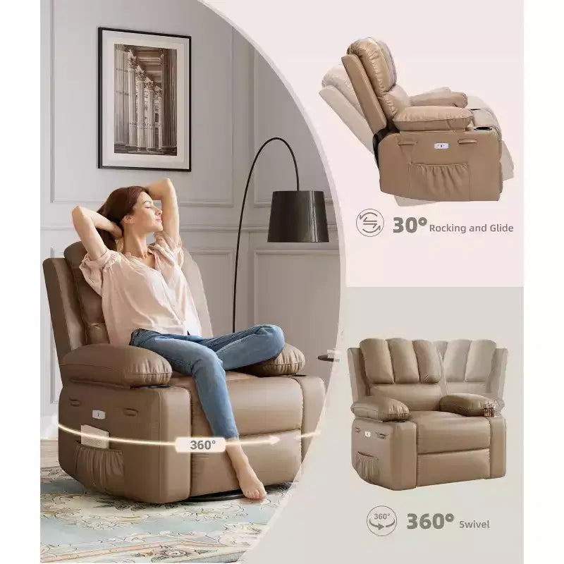 Poltrona Reclinabile Elettrica Oversize Multicolore con Girevole a 360°, Massaggio e Riscaldamento – Sedile Singolo