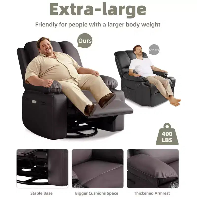 Poltrona Reclinabile Elettrica Oversize Multicolore con Girevole a 360°, Massaggio e Riscaldamento – Sedile Singolo