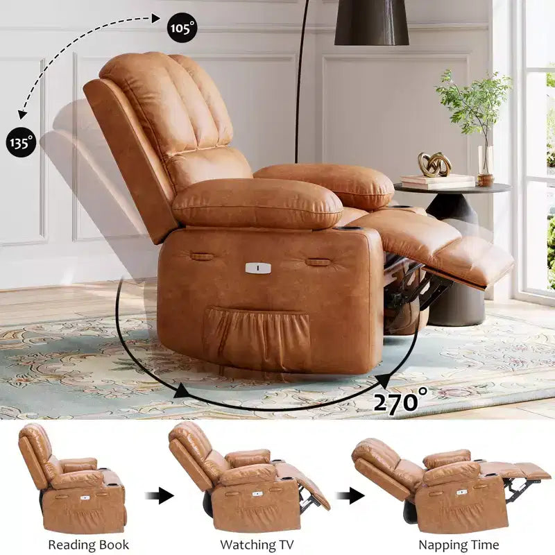 Poltrona Reclinabile Elettrica Oversize Multicolore con Girevole a 360°, Massaggio e Riscaldamento – Sedile Singolo