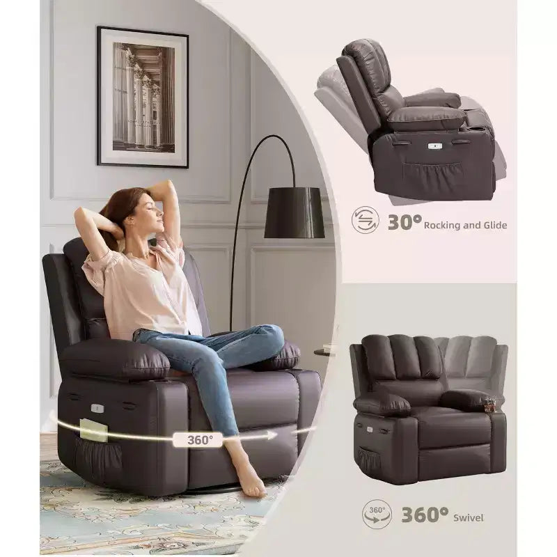 Poltrona Reclinabile Elettrica Oversize Multicolore con Girevole a 360°, Massaggio e Riscaldamento – Sedile Singolo