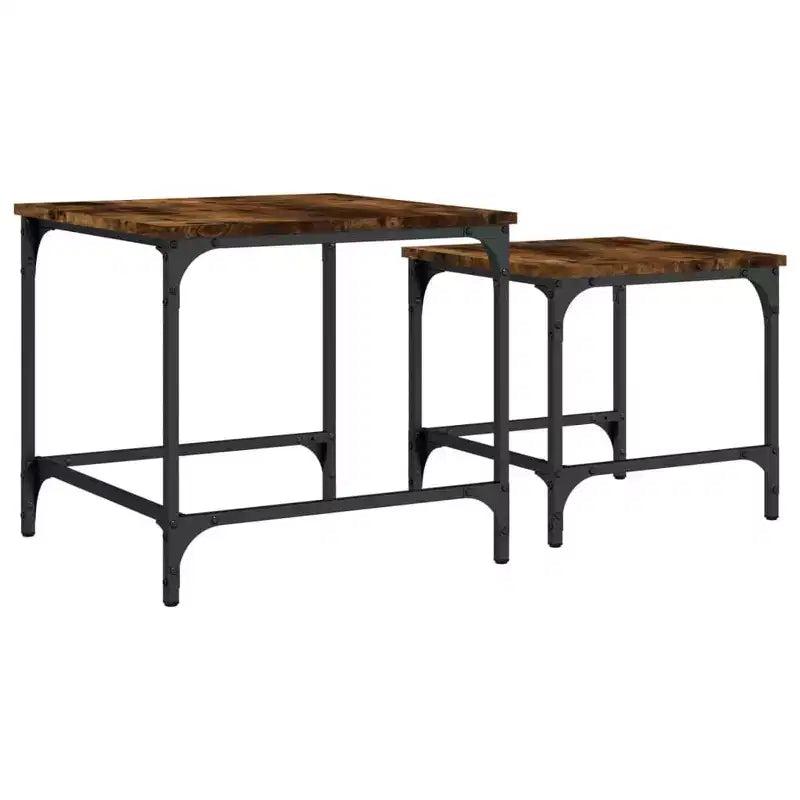 vidaXL Smoked Oak Engineered Wood Nesting Coffee Tables Set of 2 - Industrial Style, Space-Saving Design for Living Room, Bedroom or Office
