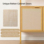 Libreria a Scala in Rattan, Libreria a 6 Ripiani Larga 80 cm con Ante, Scaffale Contenitore in Legno per Soggiorno o Ufficio