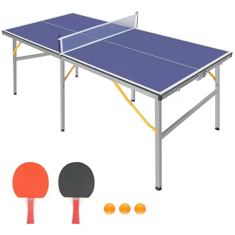 Professional Outdoor Table Tennis Table, 6x3FT Portable Ping Pong Table with Net, Paddles & Balls
