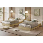 Letto a piattaforma singolo in legno, doghe in legno massello, giroletto da pavimento, design moderno minimalista, salvaspazio, non richiede la rete a molle