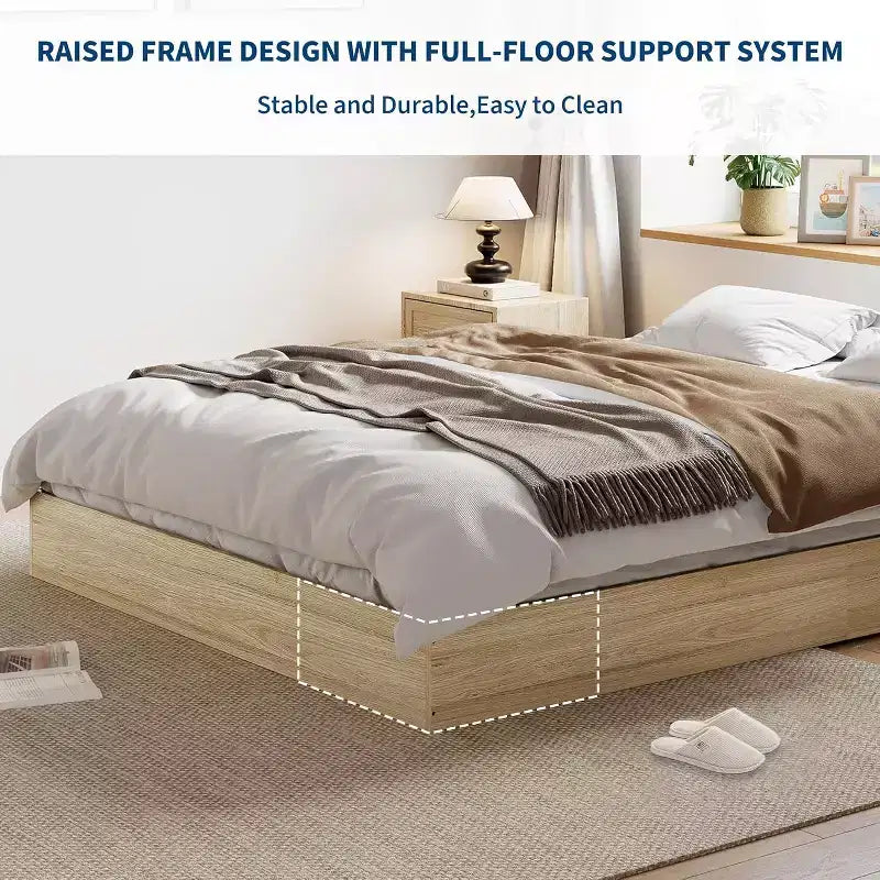 Letto a piattaforma singolo in legno, doghe in legno massello, giroletto da pavimento, design moderno minimalista, salvaspazio, non richiede la rete a molle