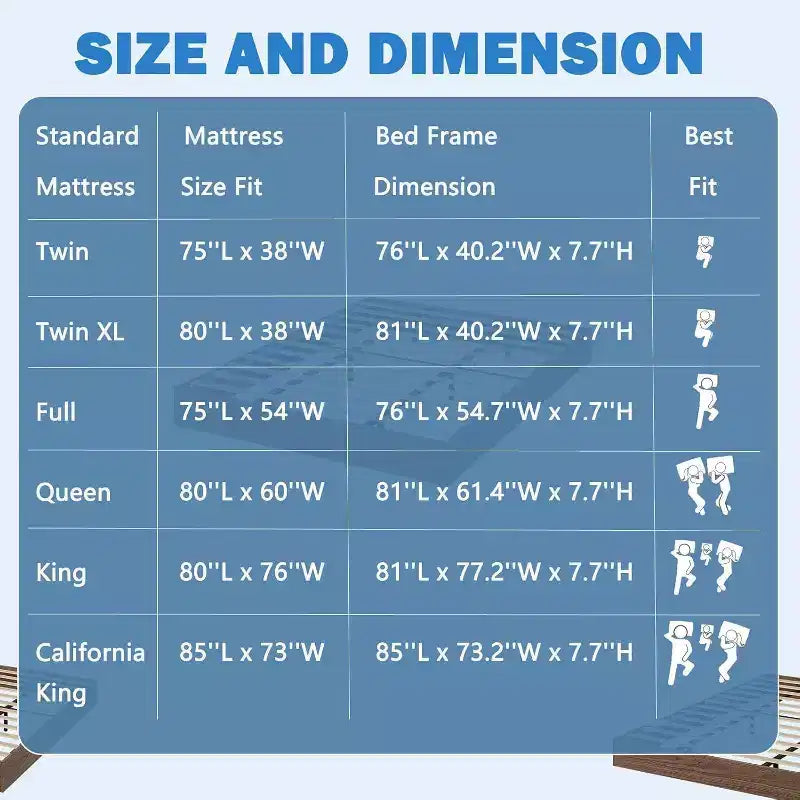 Letto a piattaforma singolo in legno, doghe in legno massello, giroletto da pavimento, design moderno minimalista, salvaspazio, non richiede la rete a molle
