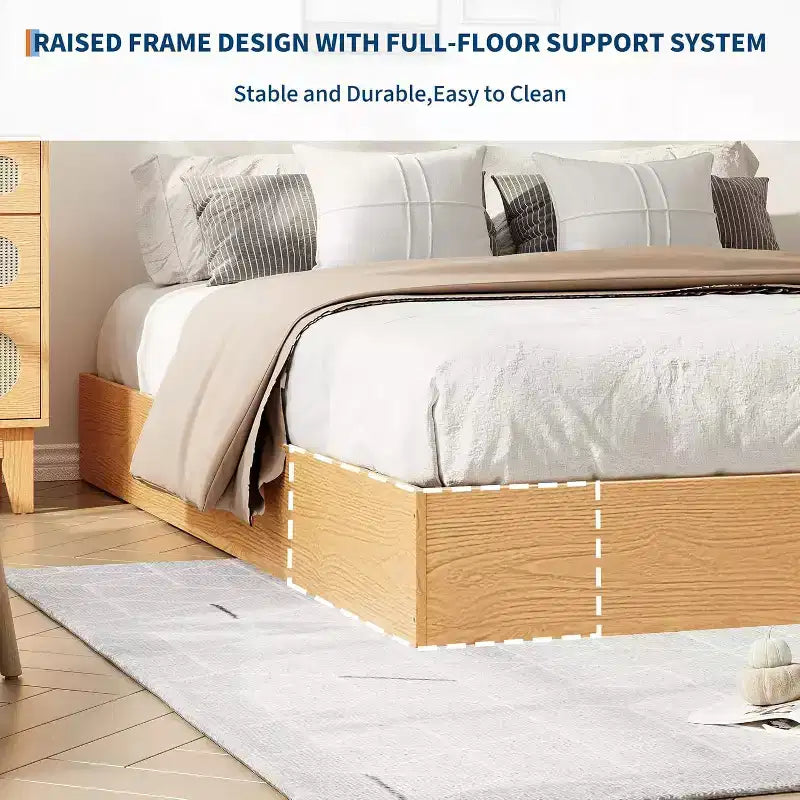 Letto a piattaforma singolo in legno, doghe in legno massello, giroletto da pavimento, design moderno minimalista, salvaspazio, non richiede la rete a molle