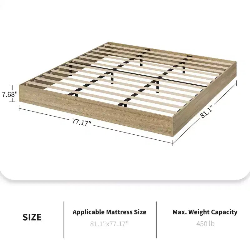 Letto a piattaforma singolo in legno, doghe in legno massello, giroletto da pavimento, design moderno minimalista, salvaspazio, non richiede la rete a molle