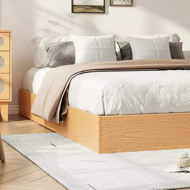 Letto a piattaforma singolo in legno, doghe in legno massello, giroletto da pavimento, design moderno minimalista, salvaspazio, non richiede la rete a molle