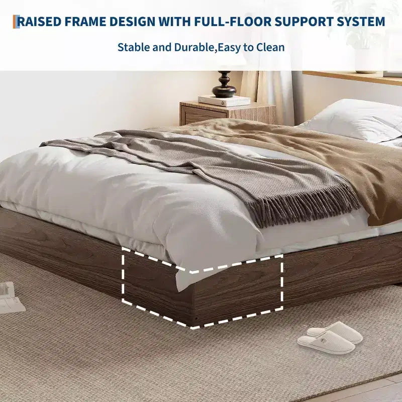 Letto a piattaforma singolo in legno, doghe in legno massello, giroletto da pavimento, design moderno minimalista, salvaspazio, non richiede la rete a molle