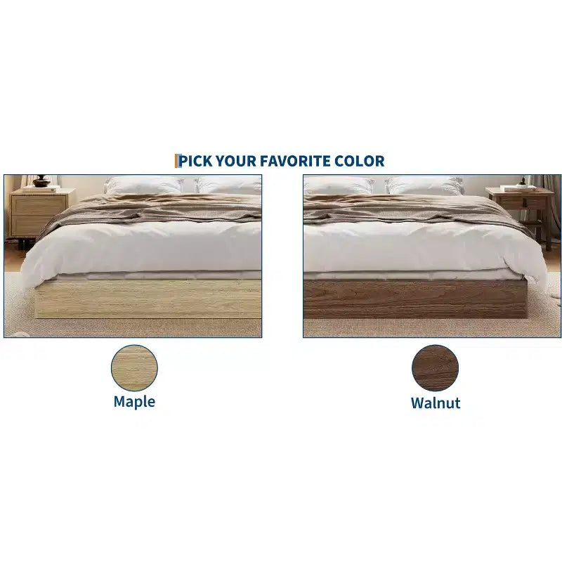 Letto a piattaforma singolo in legno, doghe in legno massello, giroletto da pavimento, design moderno minimalista, salvaspazio, non richiede la rete a molle