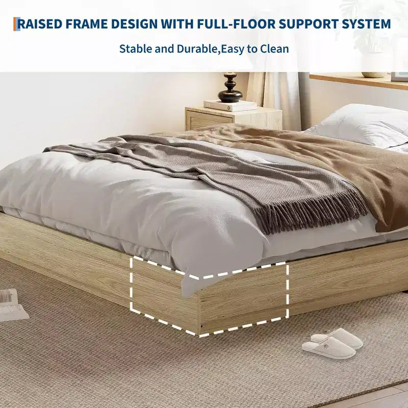 Letto a piattaforma singolo in legno, doghe in legno massello, giroletto da pavimento, design moderno minimalista, salvaspazio, non richiede la rete a molle