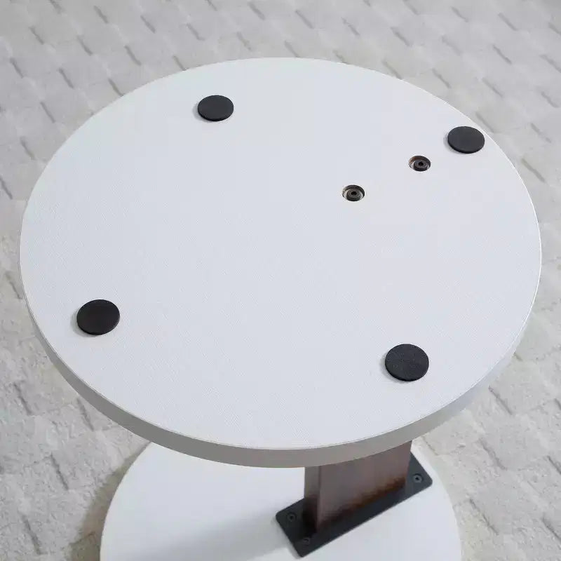 Tavolino a C, Bianco e Noce, Piano Tondo, Singolo