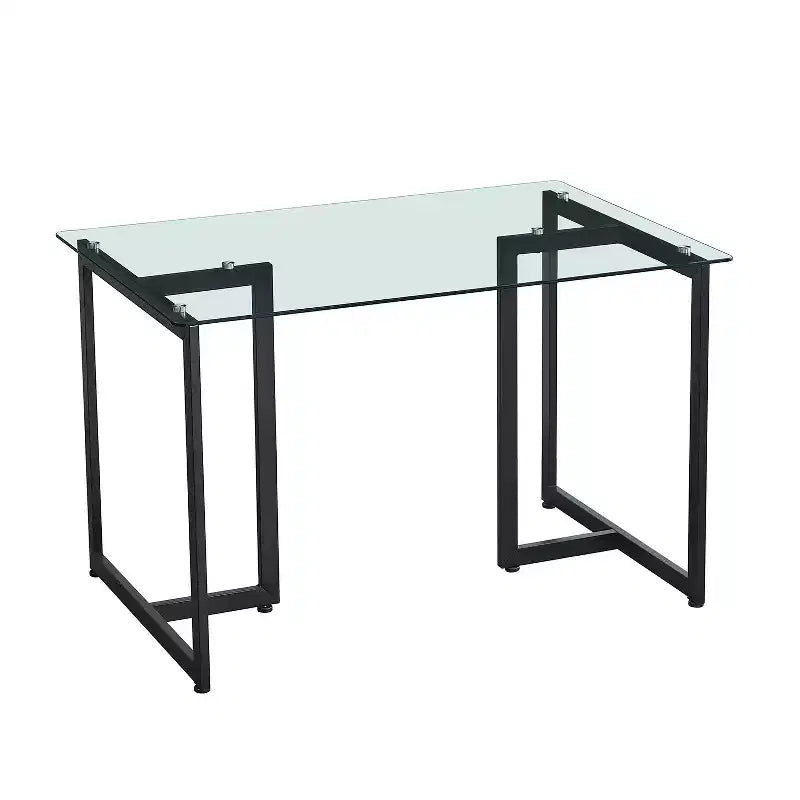 HomeRoots 47 Clear And Black Glass And Metal Dining Table