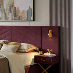 Struttura letto imbottita con testiera ad ali in velluto blu/rosso vino con luci LED e 2 comodini – Queen/King, 1 persona