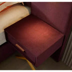 Struttura letto imbottita con testiera ad ali in velluto blu/rosso vino con luci LED e 2 comodini – Queen/King, 1 persona
