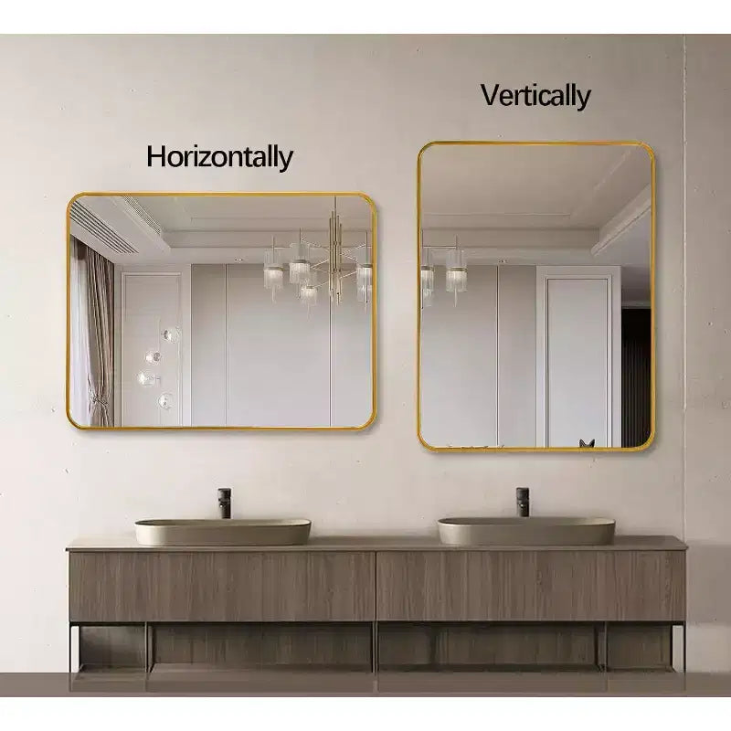 Specchio da parete rettangolare con cornice in alluminio dorato, 24x36 pollici, singolo