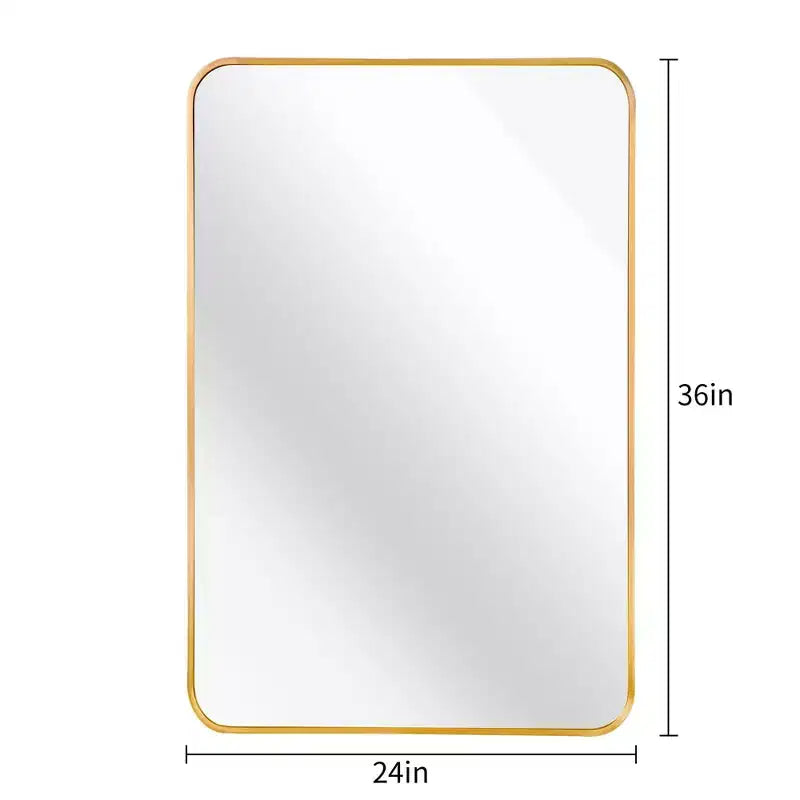 Specchio da parete rettangolare con cornice in alluminio dorato, 24x36 pollici, singolo