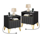 Modern Black Nightstands Set of 2 with Charging Station - Compact Bedside Tables for Living Room or Bedroom