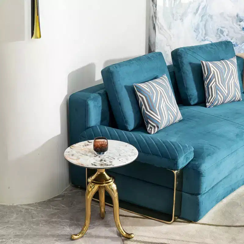 Okak Modern Side Table with Gold Carbon Steel Legs, End Table with Microcrystalline Stone Tabletop, Couch Table for Sofa Side, Table Side, Gold