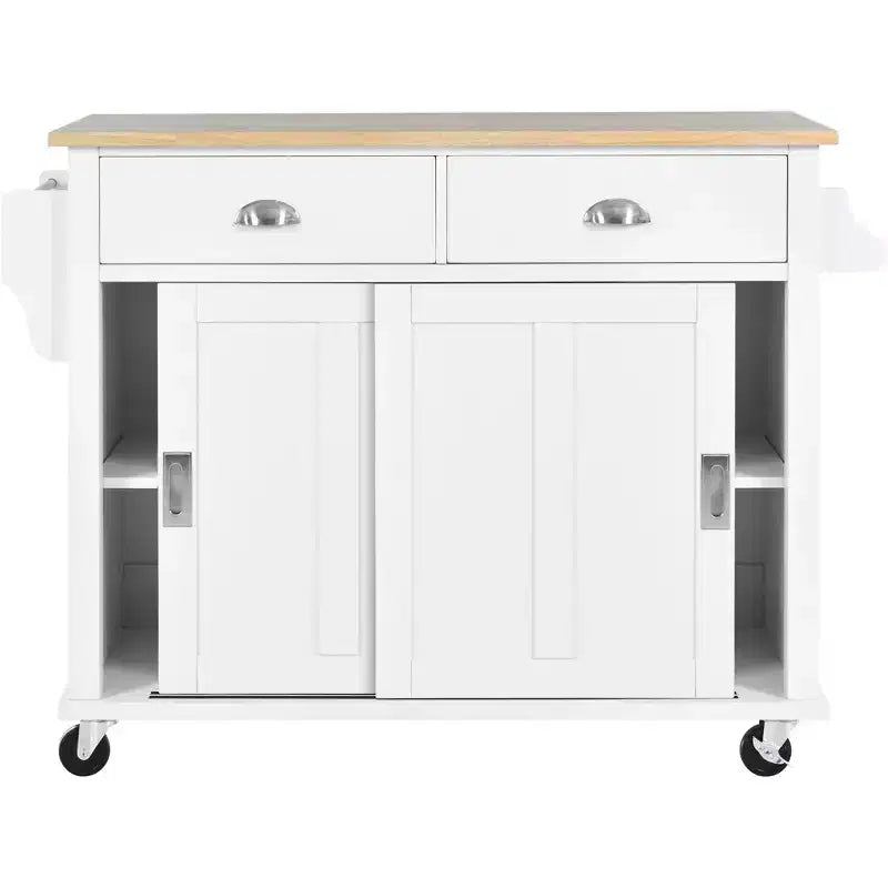 Isola Cucina con Piano a Ribalta e Anta Scorrevole Stile Fienile, 2 Cassetti – Nero/Bianco
