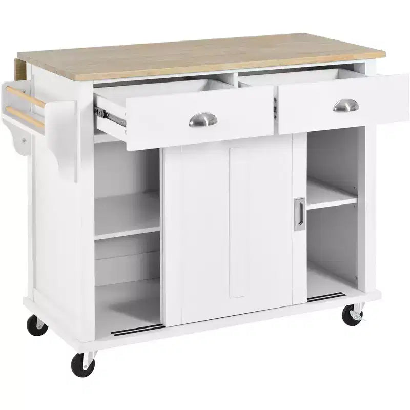 Isola Cucina con Piano a Ribalta e Anta Scorrevole Stile Fienile, 2 Cassetti – Nero/Bianco