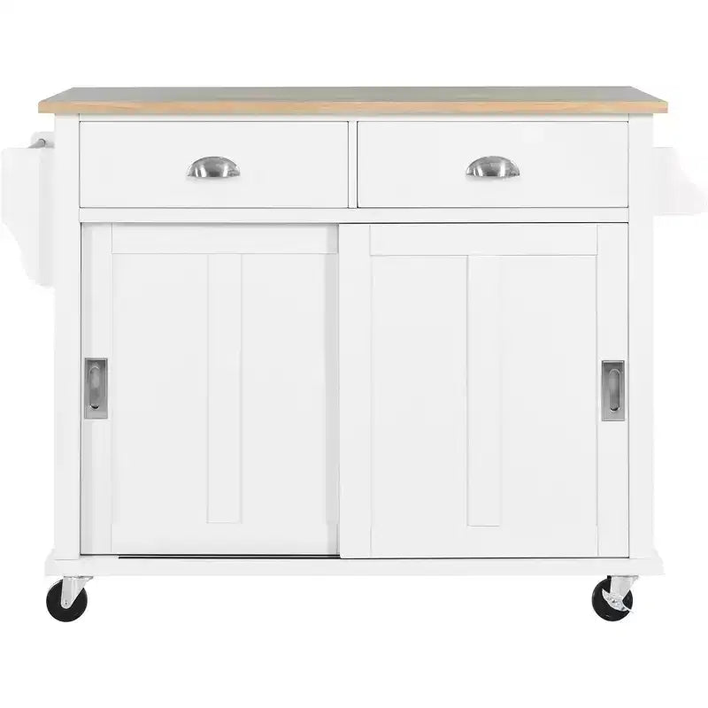 Isola Cucina con Piano a Ribalta e Anta Scorrevole Stile Fienile, 2 Cassetti – Nero/Bianco