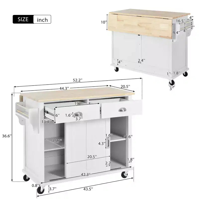 Isola Cucina con Piano a Ribalta e Anta Scorrevole Stile Fienile, 2 Cassetti – Nero/Bianco