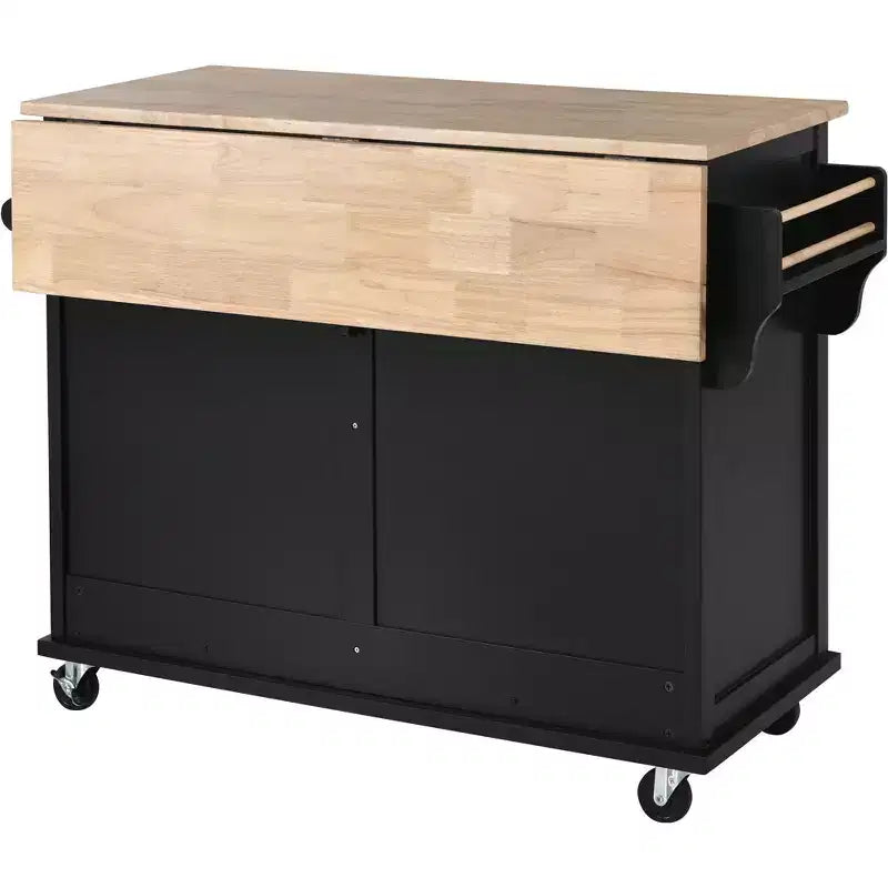 Isola Cucina con Piano a Ribalta e Anta Scorrevole Stile Fienile, 2 Cassetti – Nero/Bianco