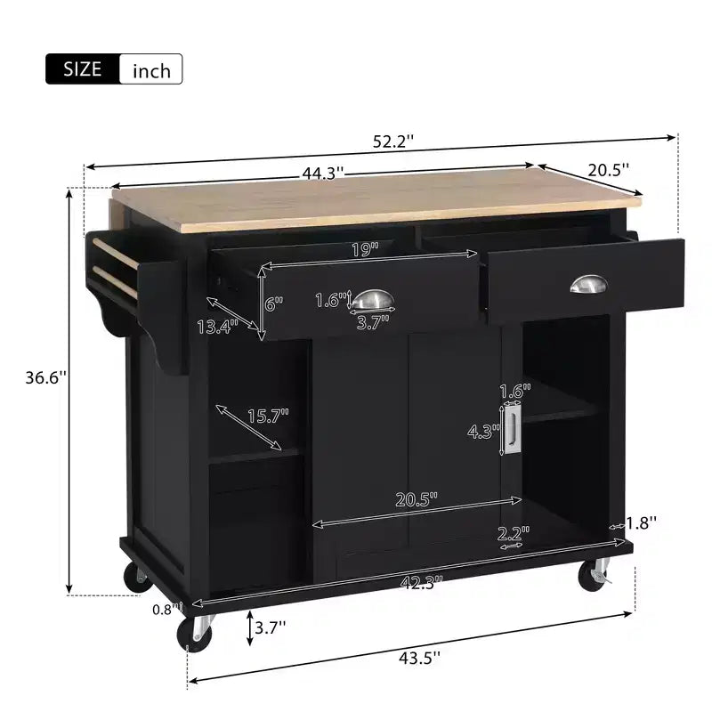 Isola Cucina con Piano a Ribalta e Anta Scorrevole Stile Fienile, 2 Cassetti – Nero/Bianco