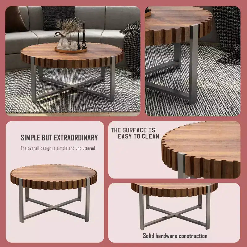Tavolino da caffè rotondo marrone, 80 cm L, Posti a sedere 1-4