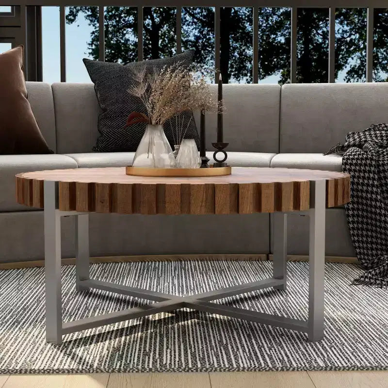 Tavolino da caffè rotondo marrone, 80 cm L, Posti a sedere 1-4